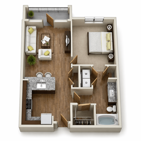 Floor plan for 1 bed, 1 bath, 680 sqft